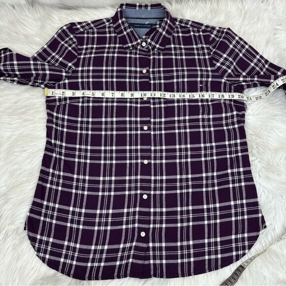 Tommy Hilfiger Women's Purple Y2K Plaid Casual Flannel Button Down Shirt S/C41 - Picture 11 of 12
